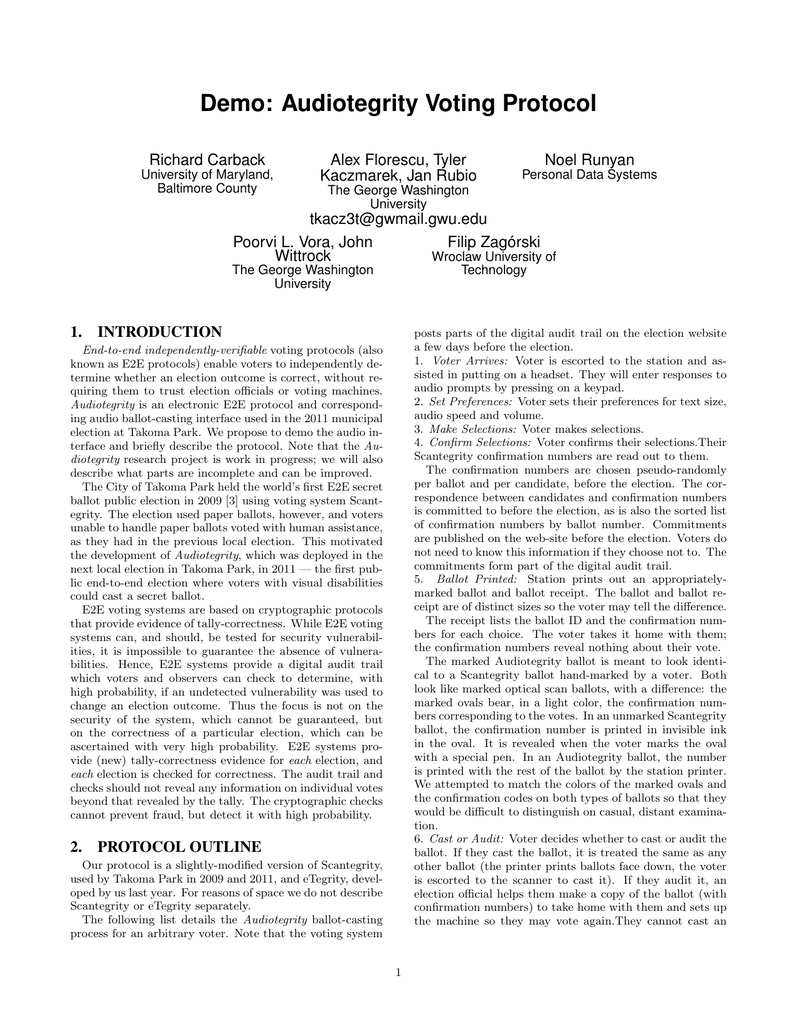 Audiotegrity Voting Protocol